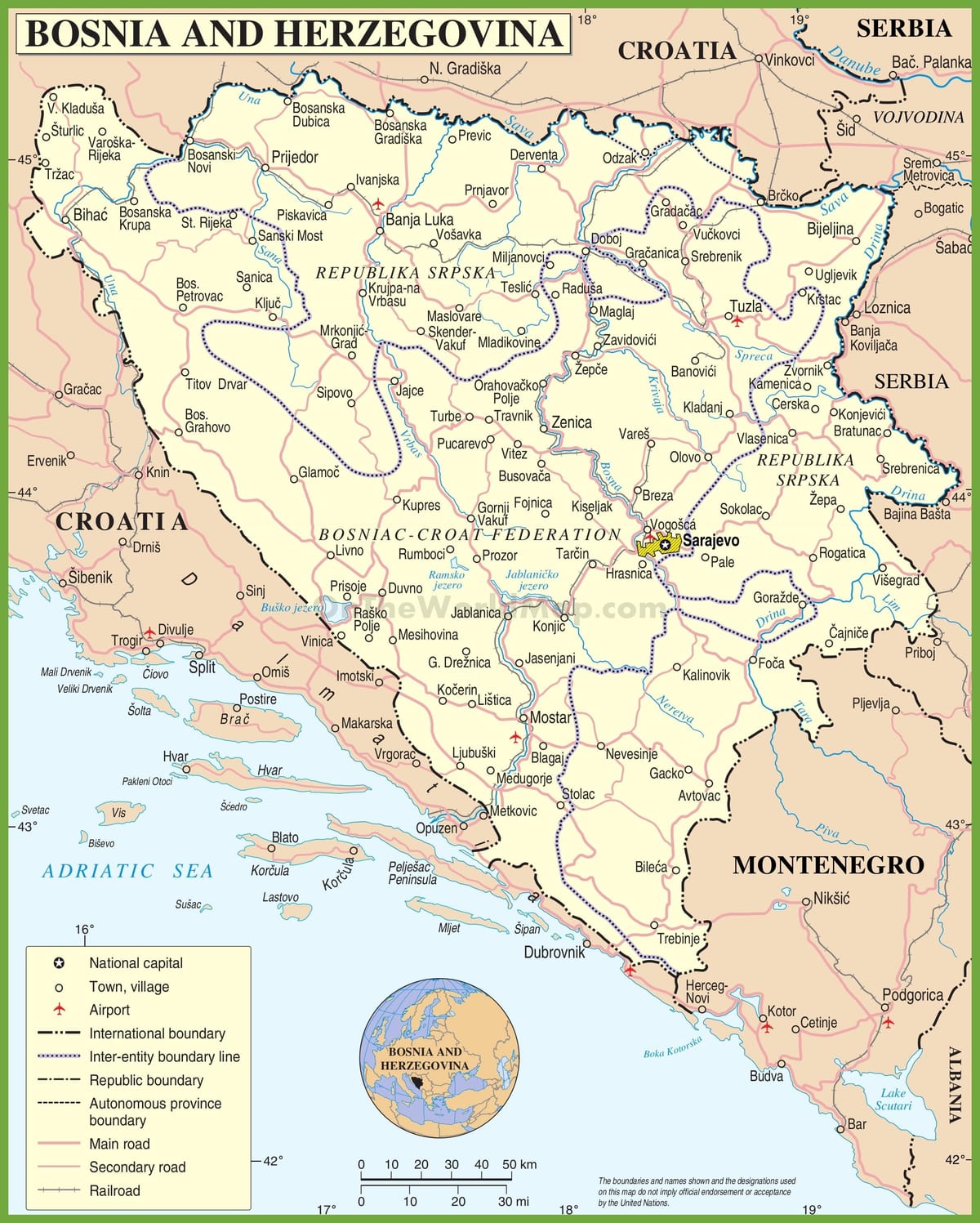 Mapa Bosne cesty