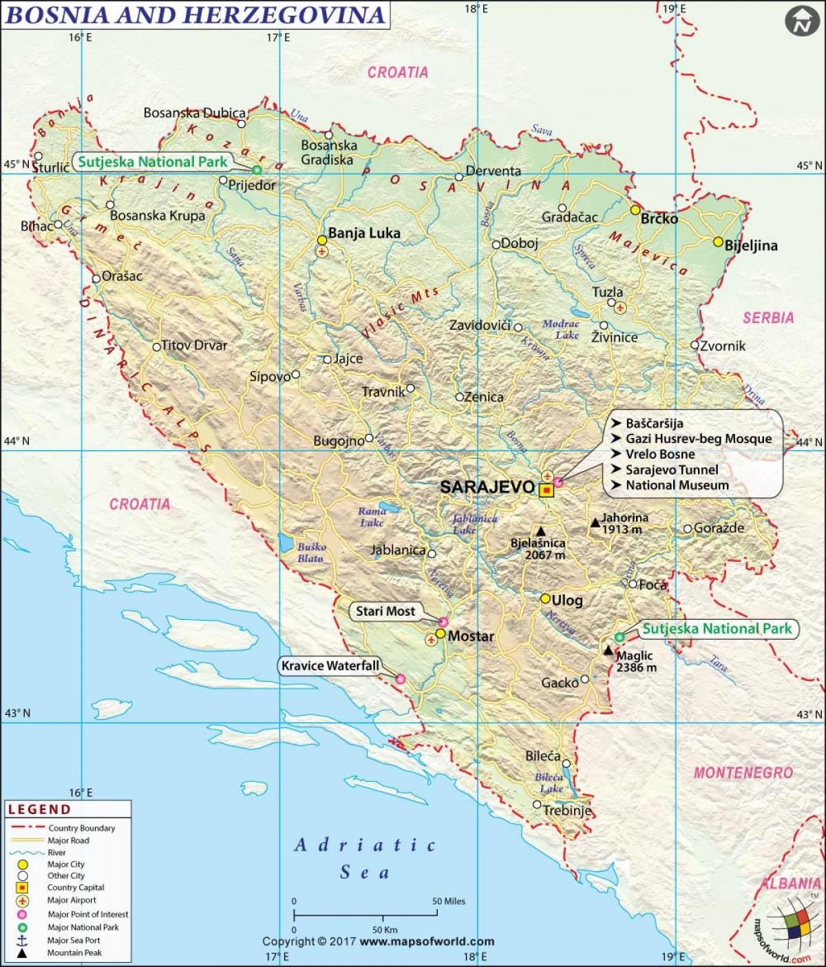 Mapa krajiny Bosna