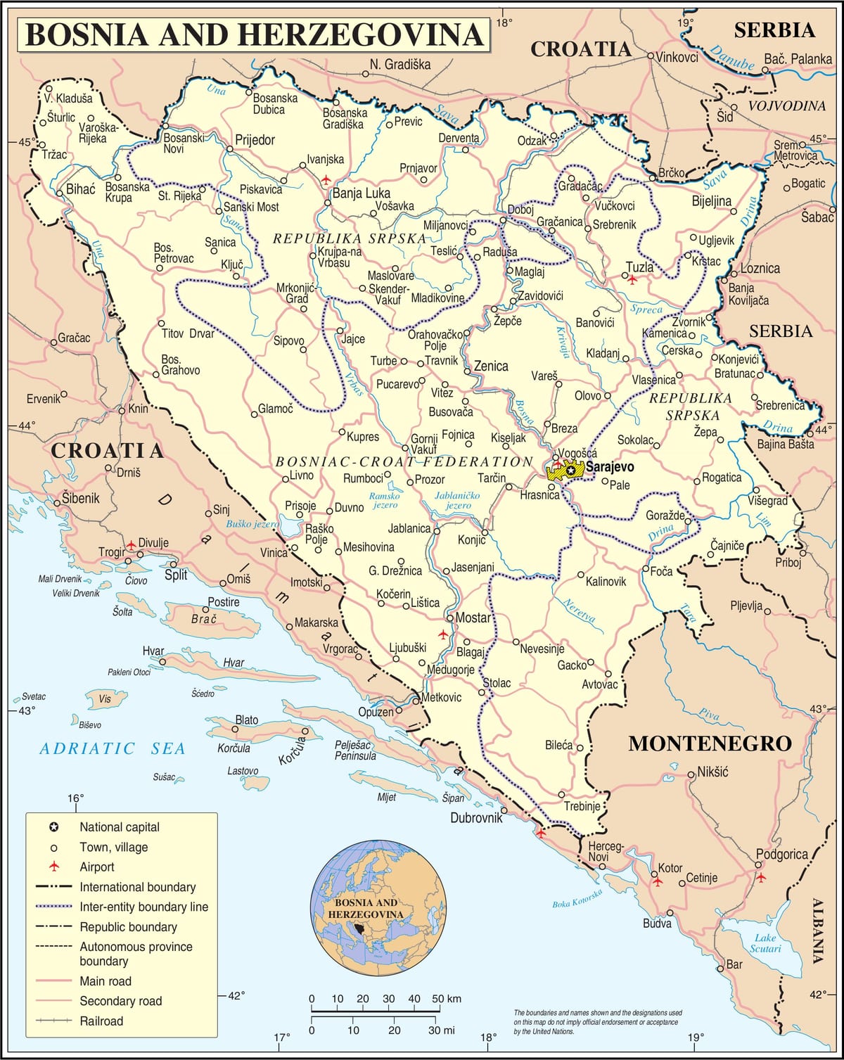 Mapa Bosne turistické