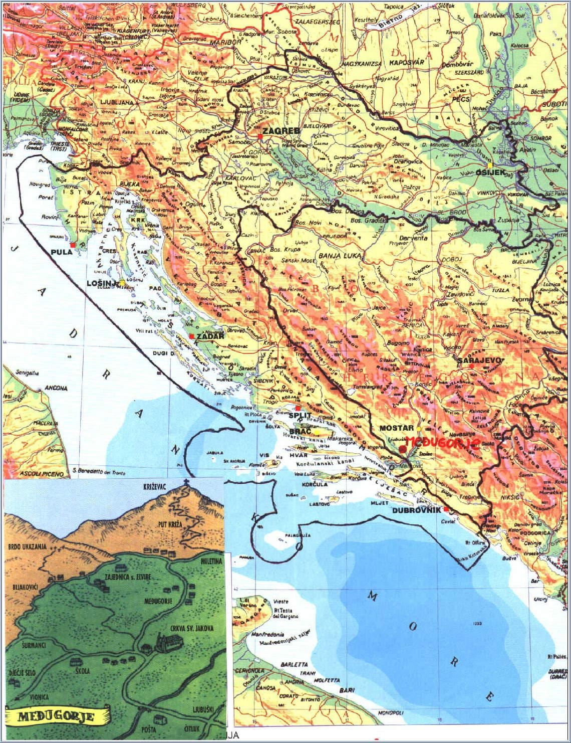 mapa medžugorie v Bosne Hercegovine